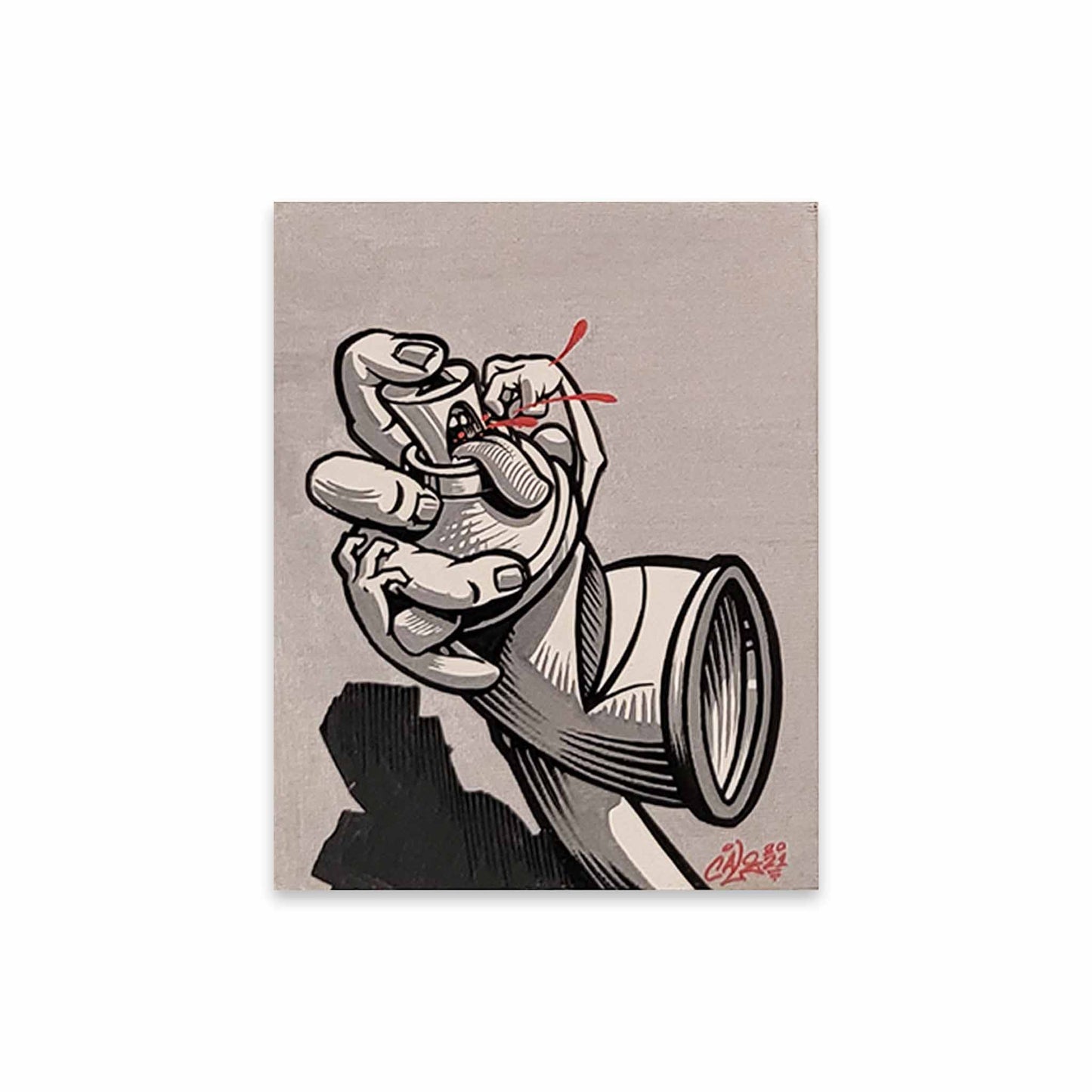 Grey and black spray paint character and hand painted signed by Cale