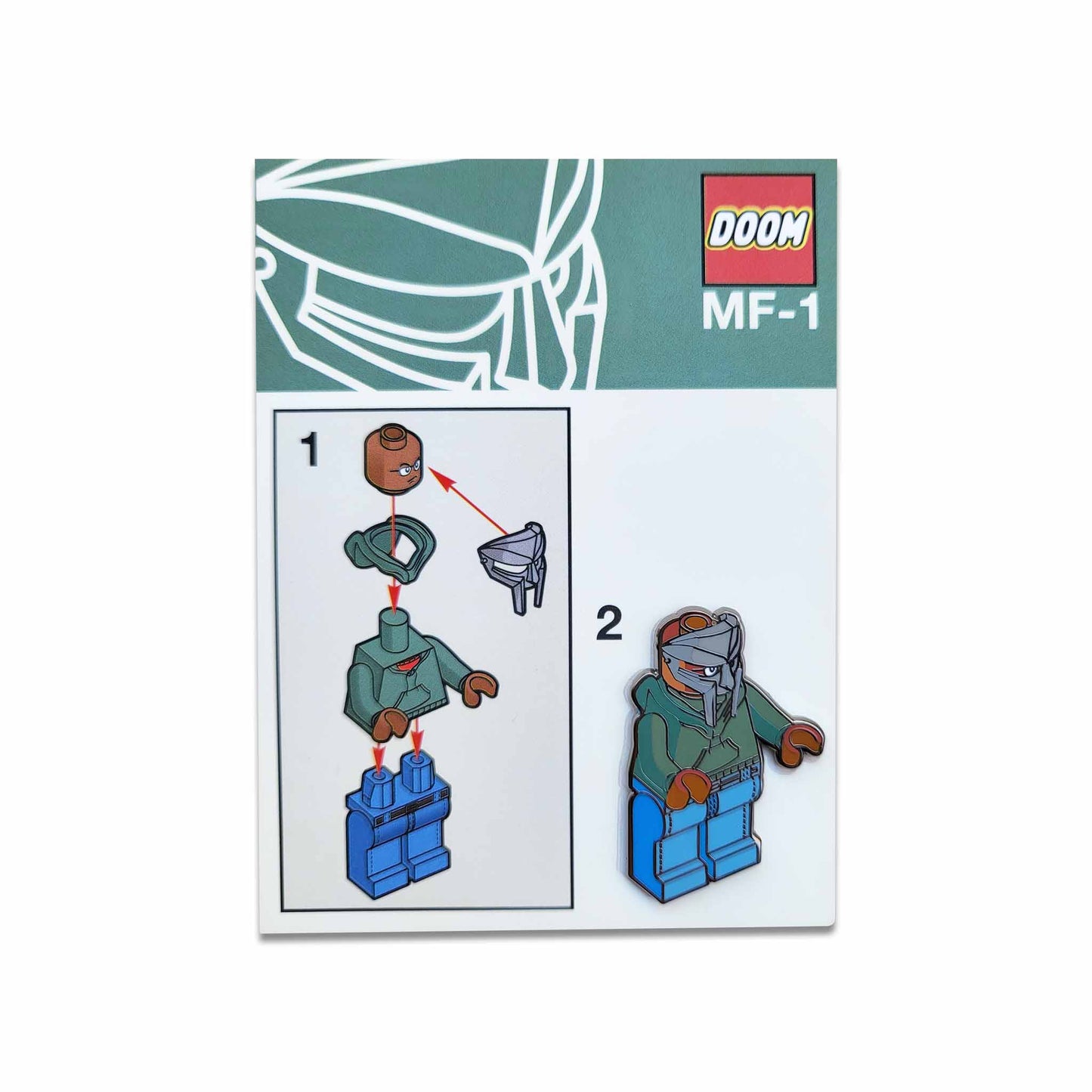Carded Lego character of MC MF DOOM