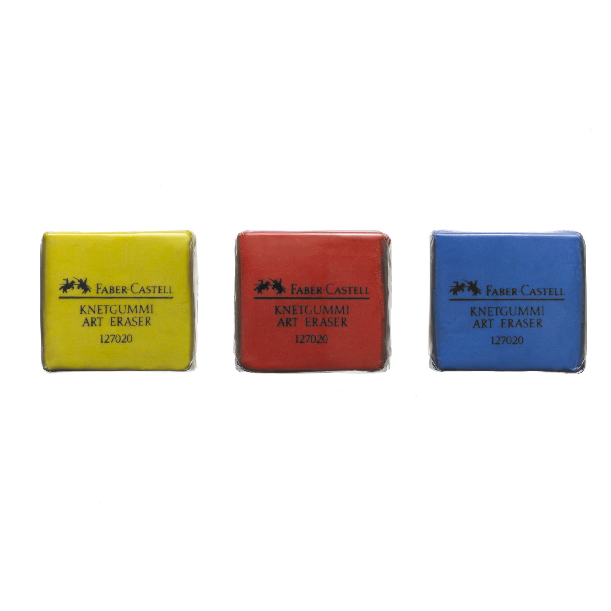 3 colored yellow red and blue faber castell kneaded erasers