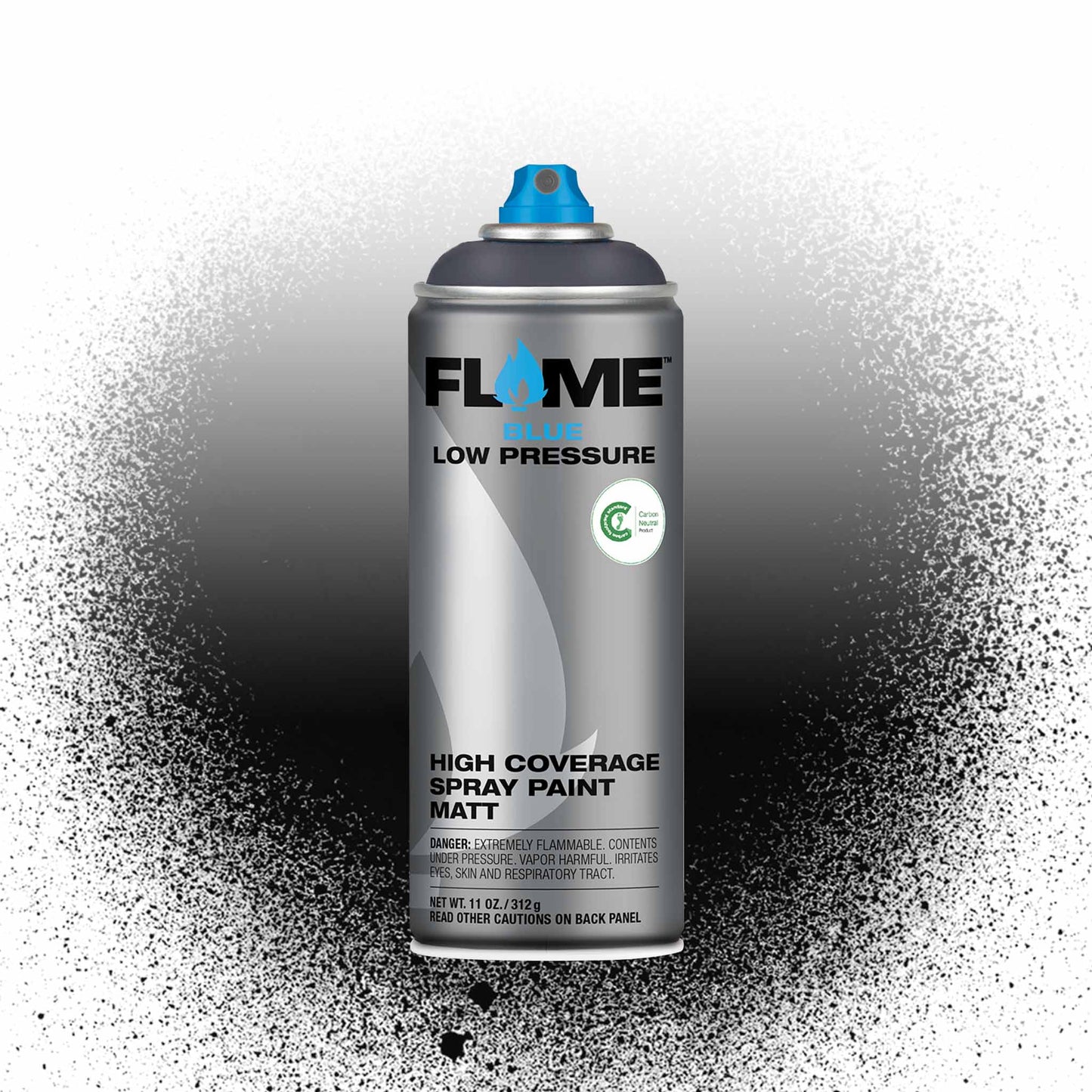 Flame spray paint can with black and white background.