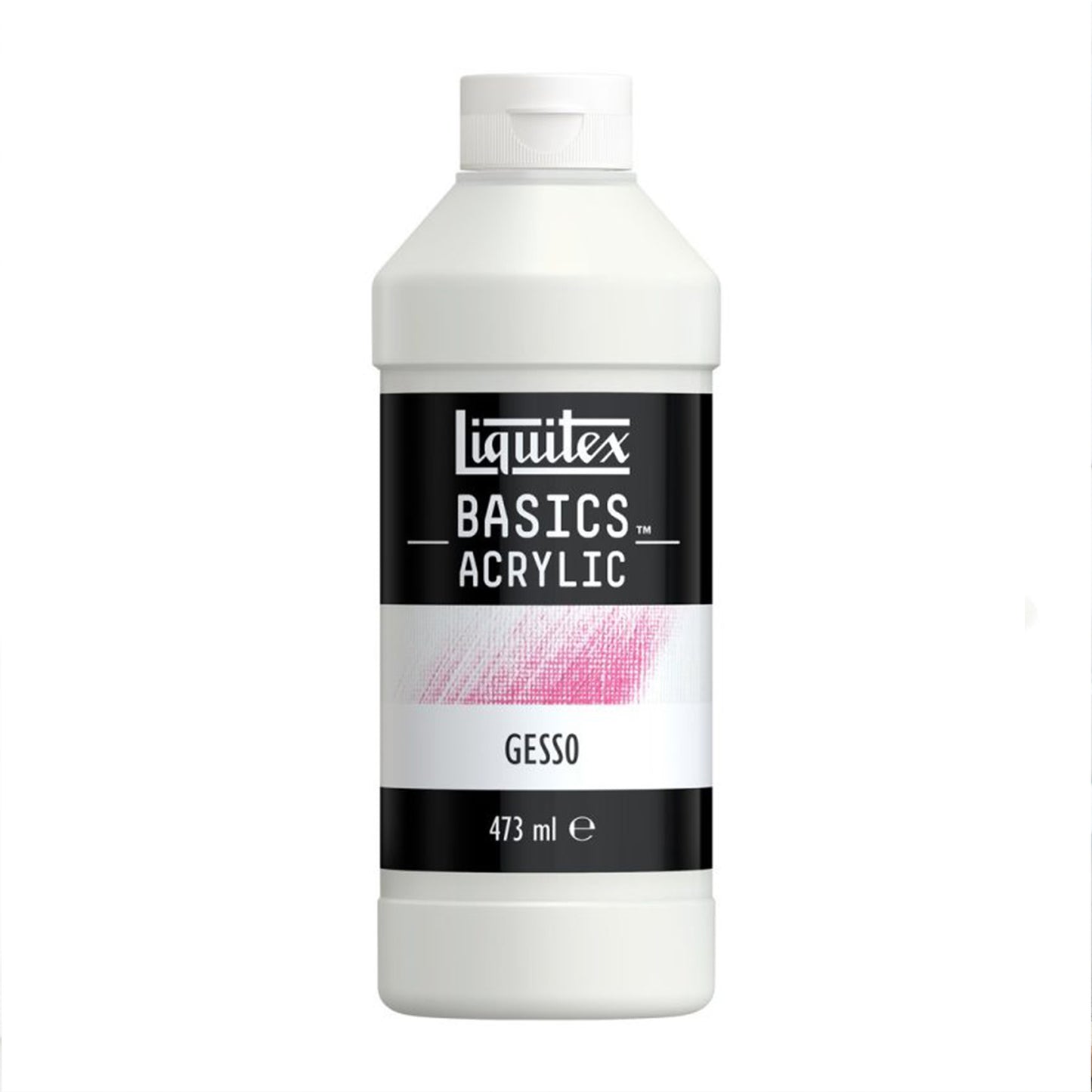A bottle of white paint that reads, "Liquitex - Basic Acrylic - Gesso"