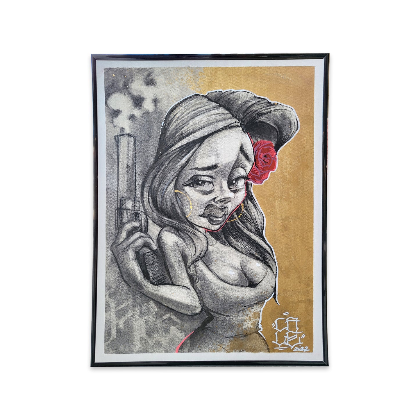 Original character artwork om paper by street artist Cale.