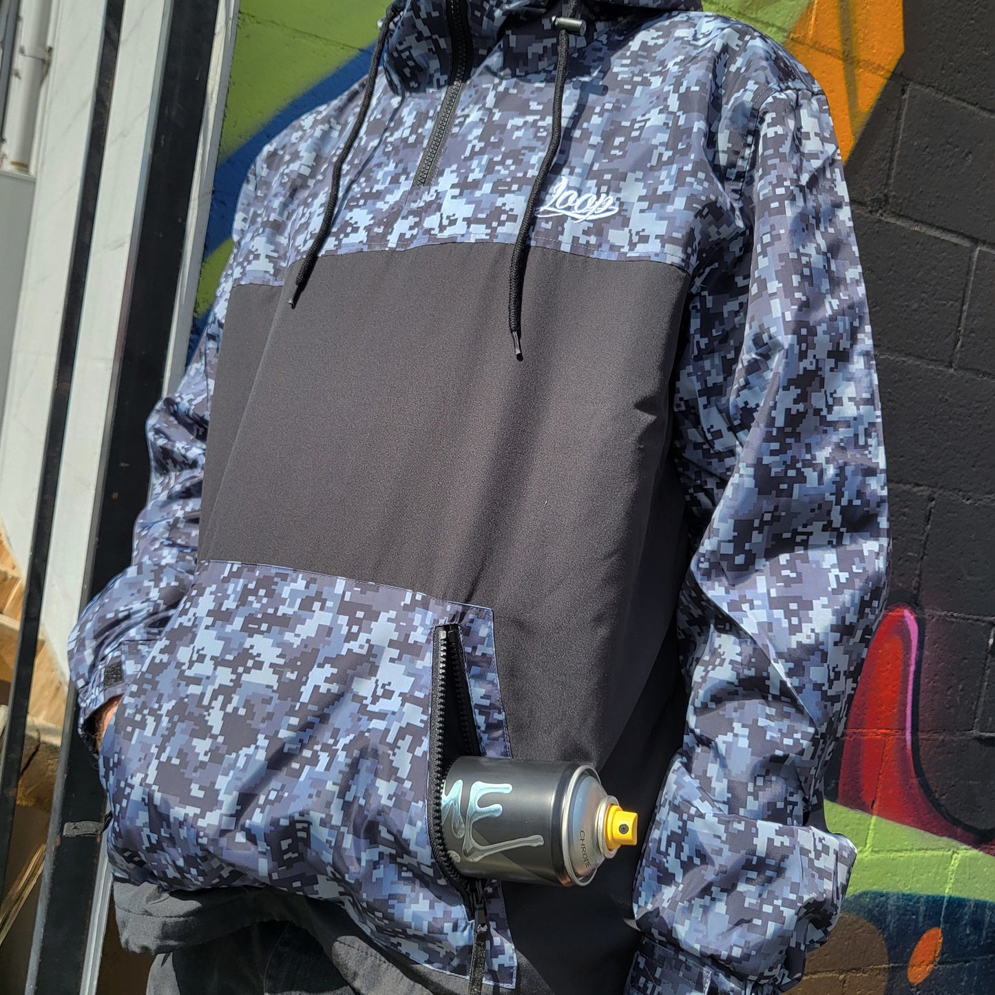 Blue grey digital camo duo colored windbreaker jacket