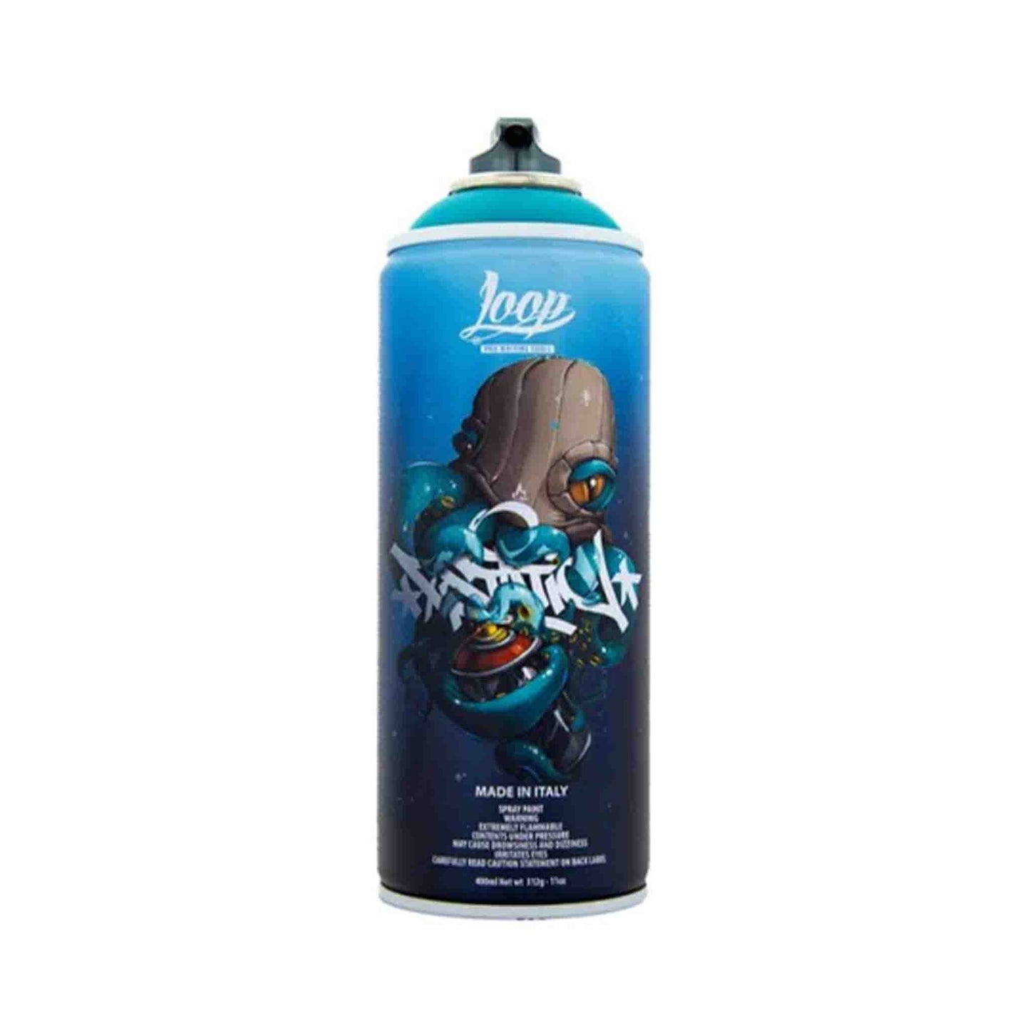 Loop Colors blue aerosol can with art design Azram character