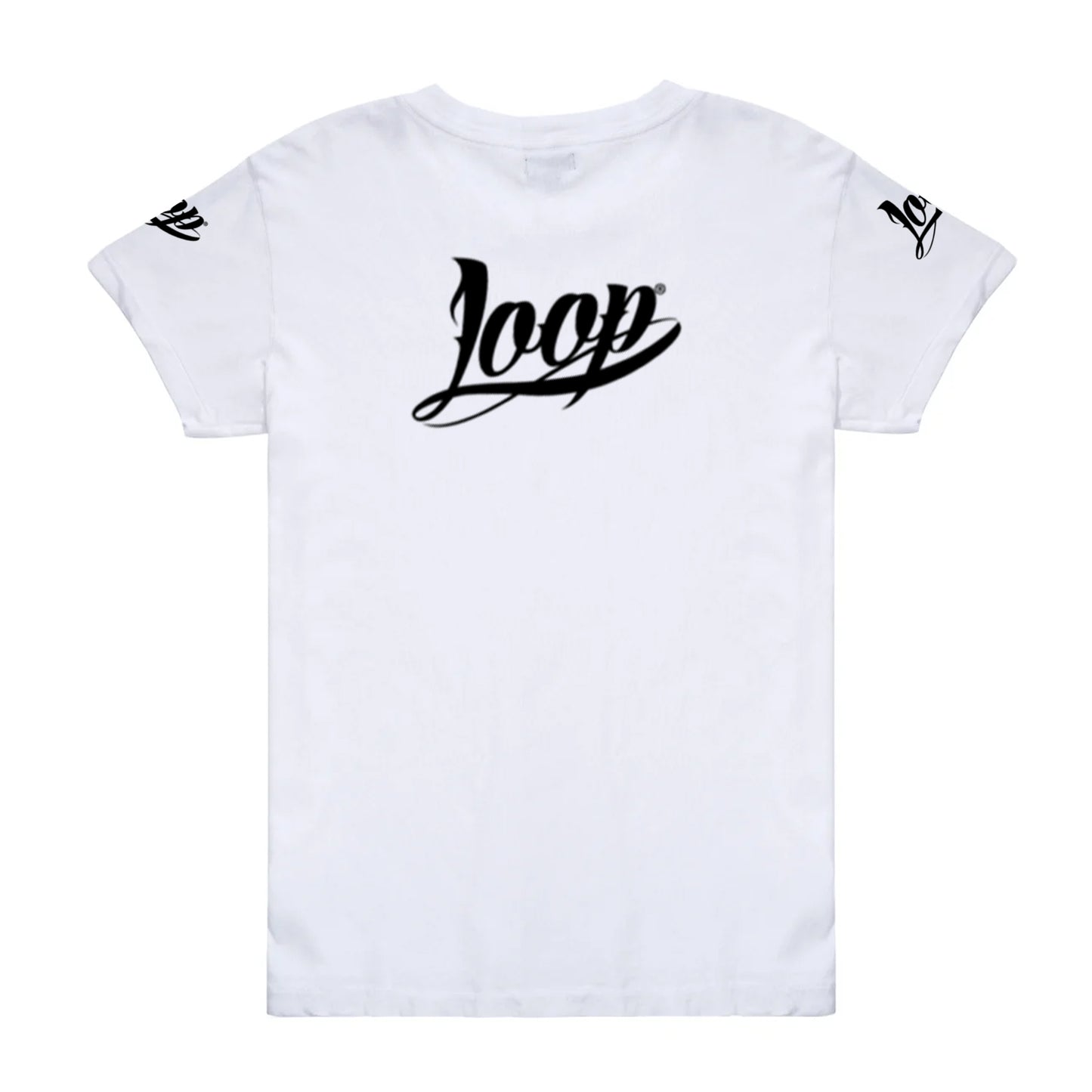 Graffiti spray paint brand Loop Colors white women's t shirt back design