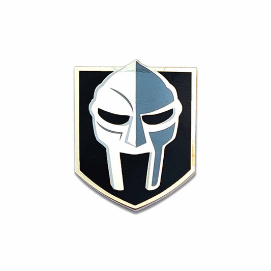 Gold and silver iron metal mask emblem pin
