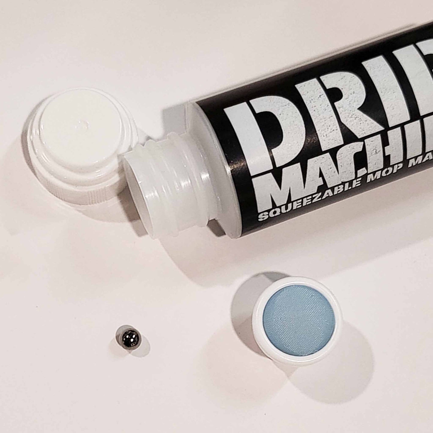 Squeezeable mop marker with blue head on a white background.