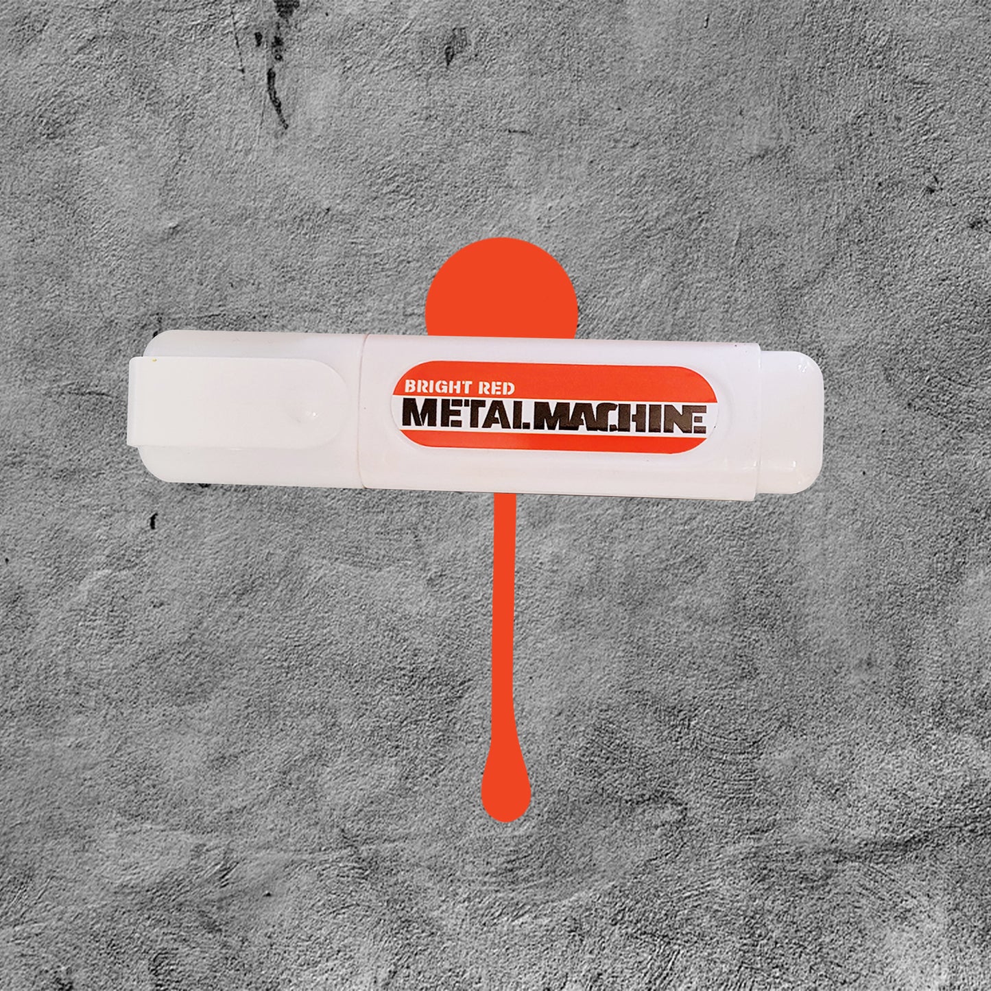 White marker with bright red label and a bright red swatch in the back ground.