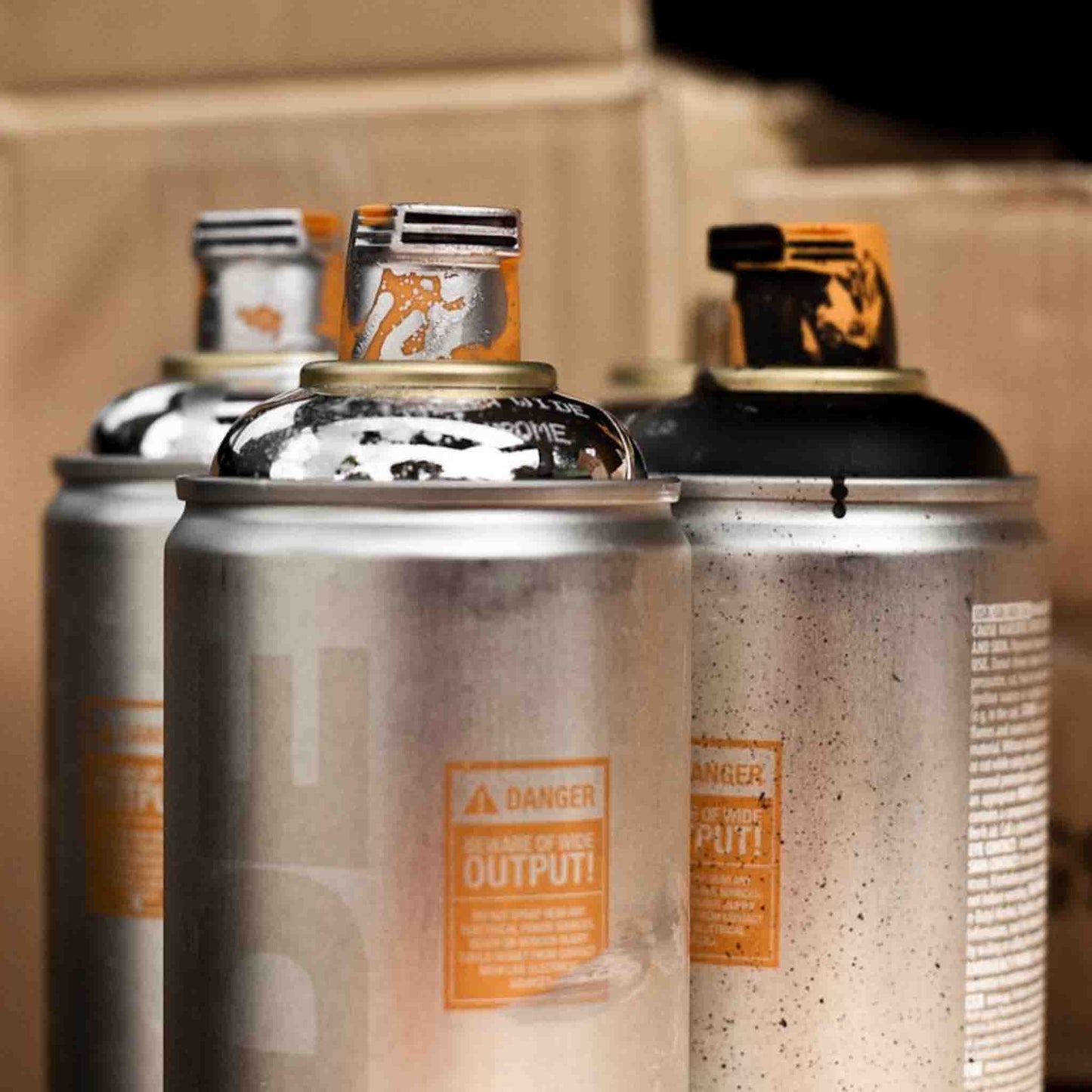 Used Montana Cans ultra wide chrome and black spray paint cans