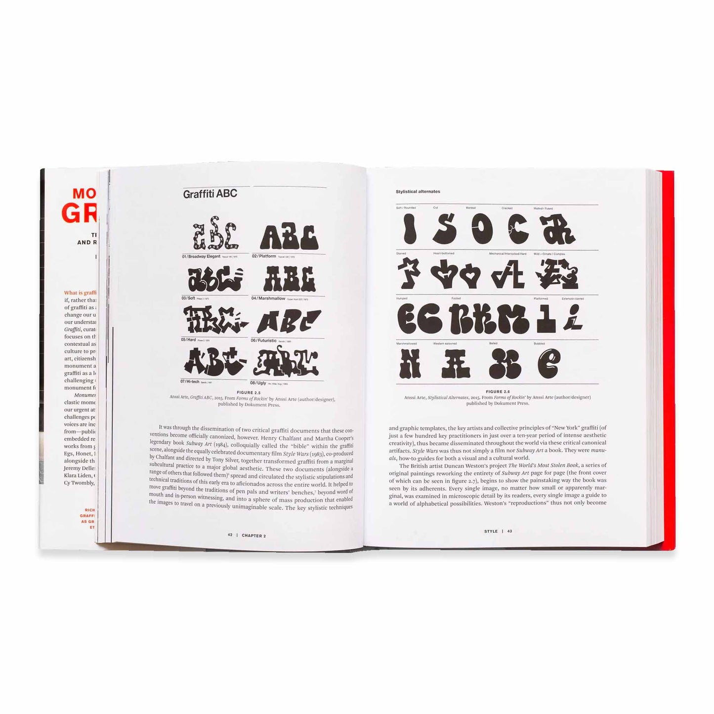 Open book showing pages with graffiti-style alphabet letters on a white background.