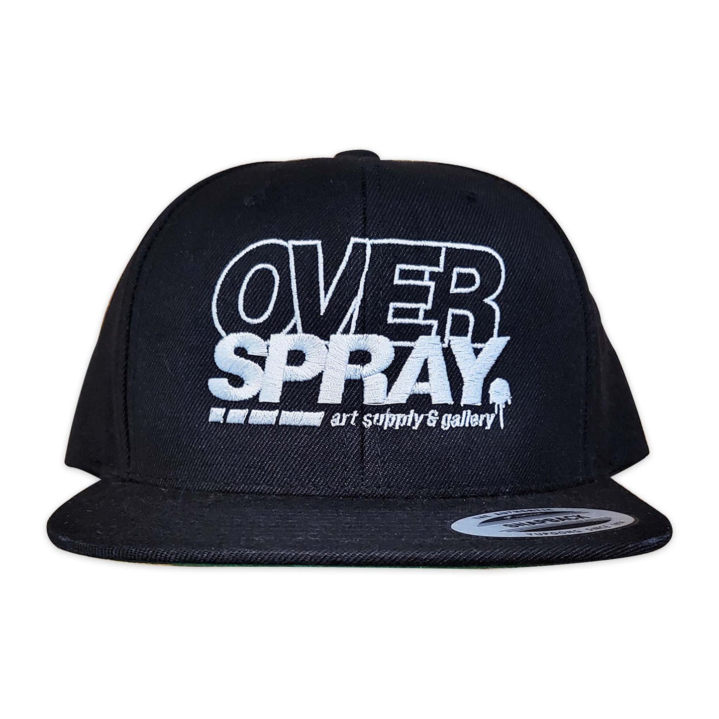 Black cap with 'OVER SPRAY' text on a white background.