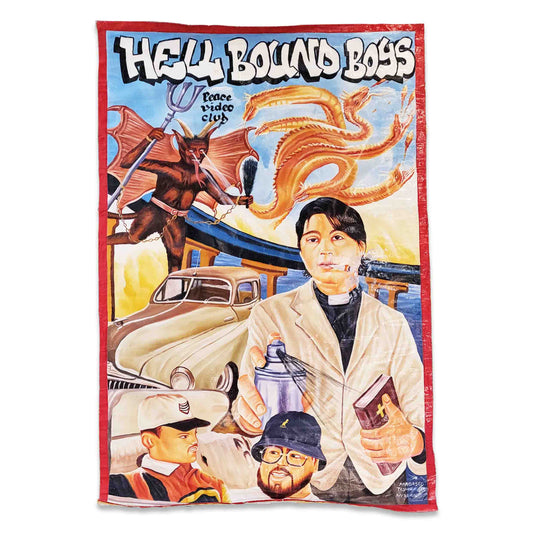 A painted banner of a movie poster 'Hell Bound Boys'.