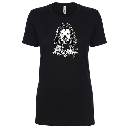 women's black tshirt with white chest print
