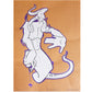 Man One "Can Of Worms"print.white character outlined in purple  on brown paper