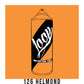 A black outline drawing of a cream orange spray paint can with the word "Loop" written on the face in script. The background is a color swatch of the same cream orange with a white border with the words "126 helmond" at the bottom.