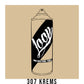 A black outline drawing of a Beige spray paint can with the word "Loop" written on the face in script. The background is a color swatch of the same beige with a white border with the words "307 Krems" at the bottom.