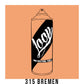 A black outline drawing of a Cream Orange spray paint can with the word "Loop" written on the face in script. The background is a color swatch of the same Cream Orange with a white border with the words "315 Bremen" at the bottom.