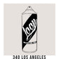 A black outline drawing of a light grey spray paint can with the word "Loop" written on the face in script. The background is a color swatch of the same light grey with a white border with the words "340 Los Angeles" at the bottom.