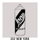 A black outline drawing of a light grey spray paint can with the word "Loop" written on the face in script. The background is a color swatch of the same light grey with a white border with the words "352 New York" at the bottom.