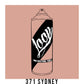 A black outline drawing of a muted peach spray paint can with the word "Loop" written on the face in script. The background is a color swatch of the same muted peach with a white border with the words "371 Sydney" at the bottom.