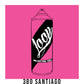 A black outline drawing of a neon pink spray paint can with the word "Loop" written on the face in script. The background is a color swatch of the same neon pink with a white border with the words "380 Santiago" at the bottom.