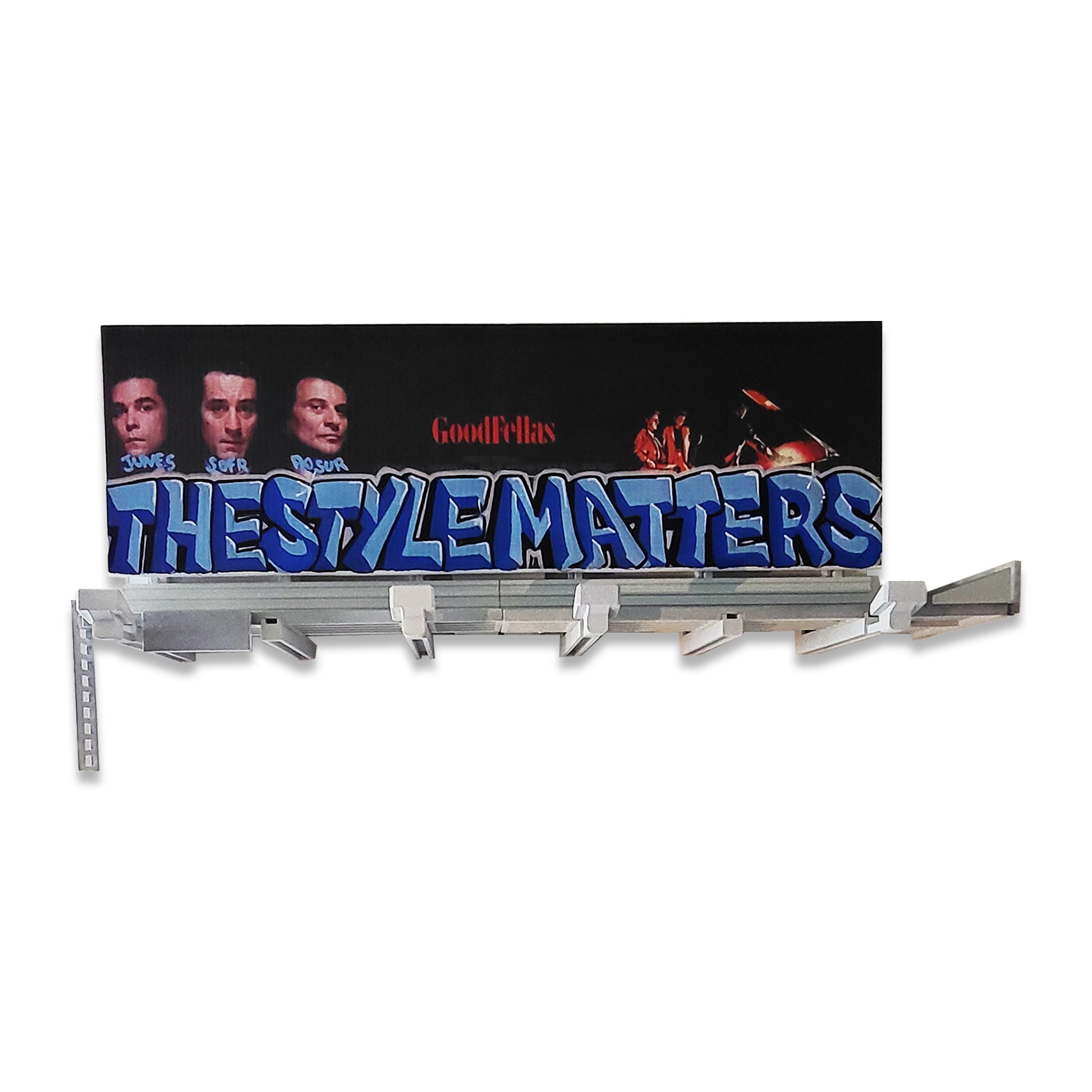 Miniature 3D printed billboard with painted poster of Good Fellas