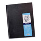 Black 8.5 x 11 inch sketchbook with a blue label on a white background