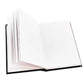 Open sketchbook with blank pages on a white background