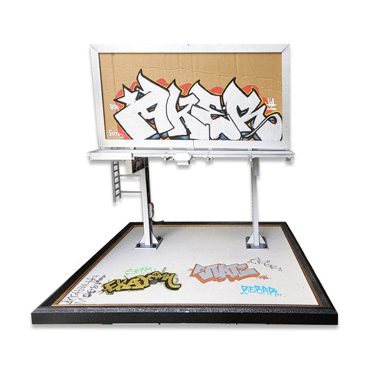 3D printed painted billboard miniature with lights and platform
