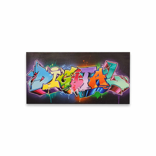 Colorful graffiti-style text on a black canvas.
