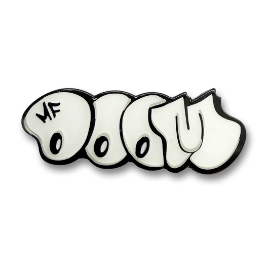 Graffiti-style text with 'MF DOOM' on a white background.