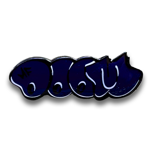Dark blue MF DOOM logo in graffiti letters.