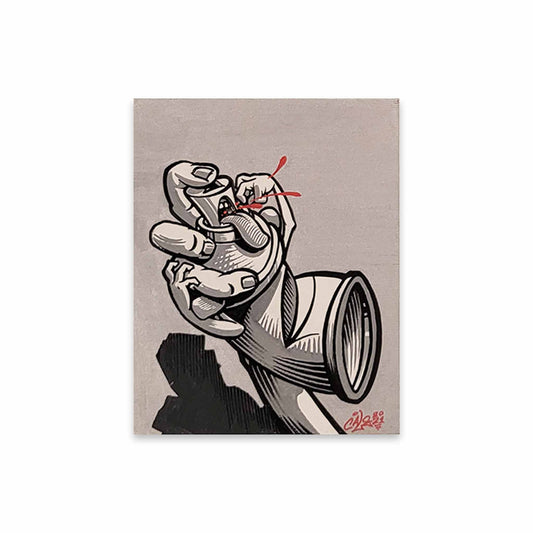 Grey and black spray paint character and hand painted signed by Cale