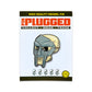 Enamel pin of MF DOOM mask with skull on white card and 'Pin Plugged' branding.