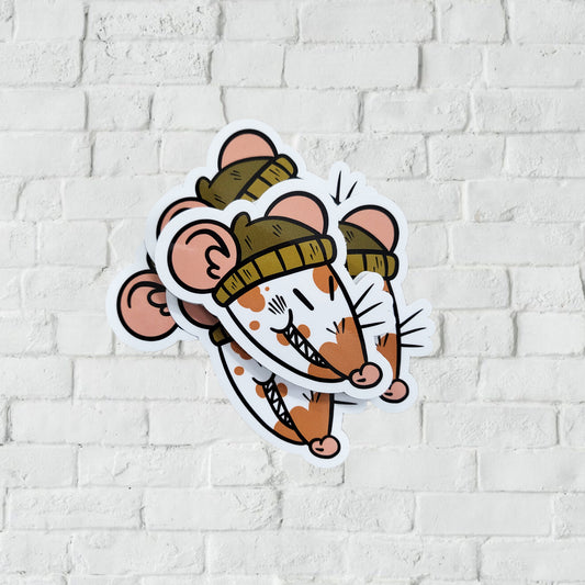 Cartoon rat with beanie sticker.