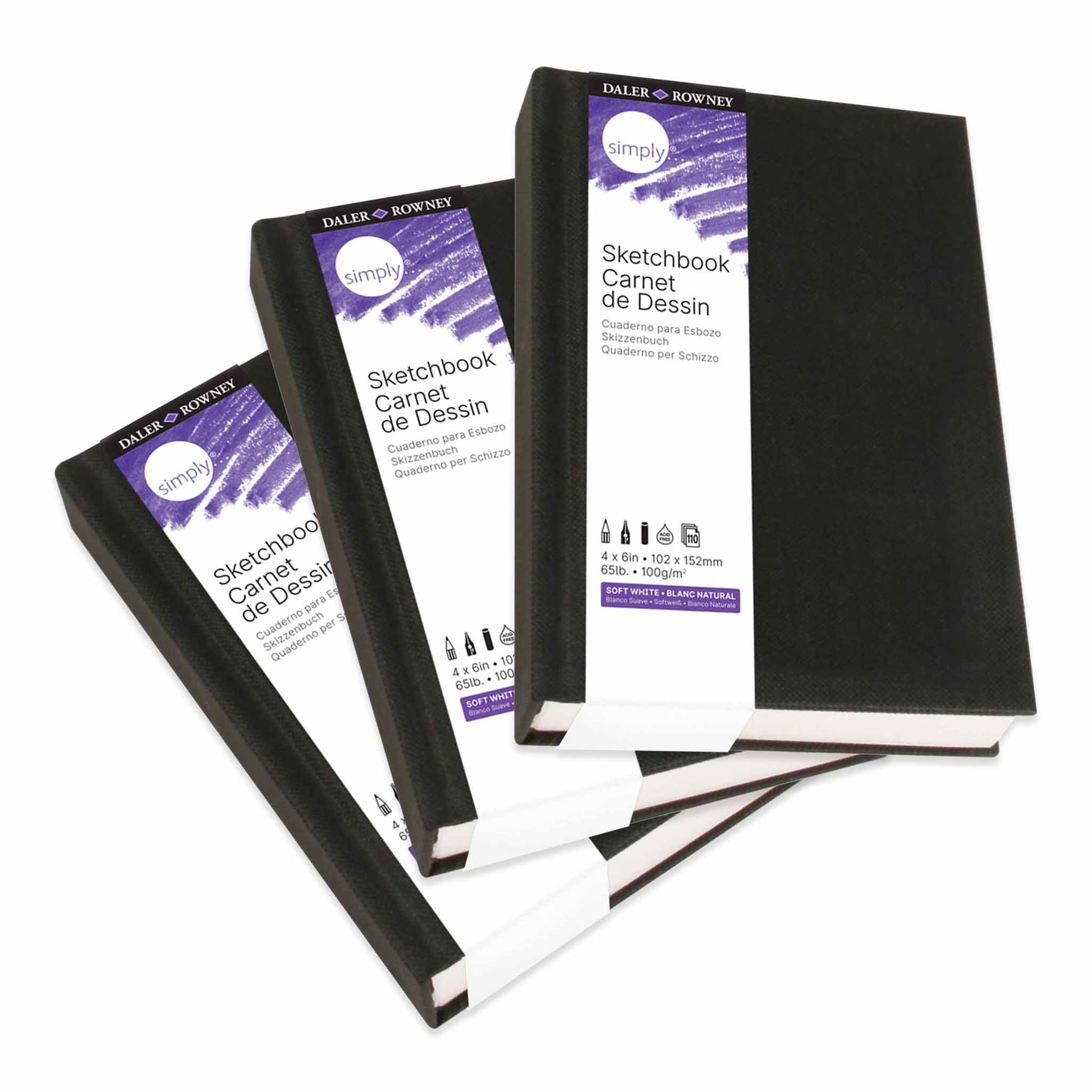 Daler - Rowney Simply hardcover Sketchbook 4 x 6 with white pages.