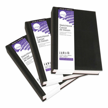 Daler - Rowney Simply hardcover Sketchbook 4 x 6 with white pages.