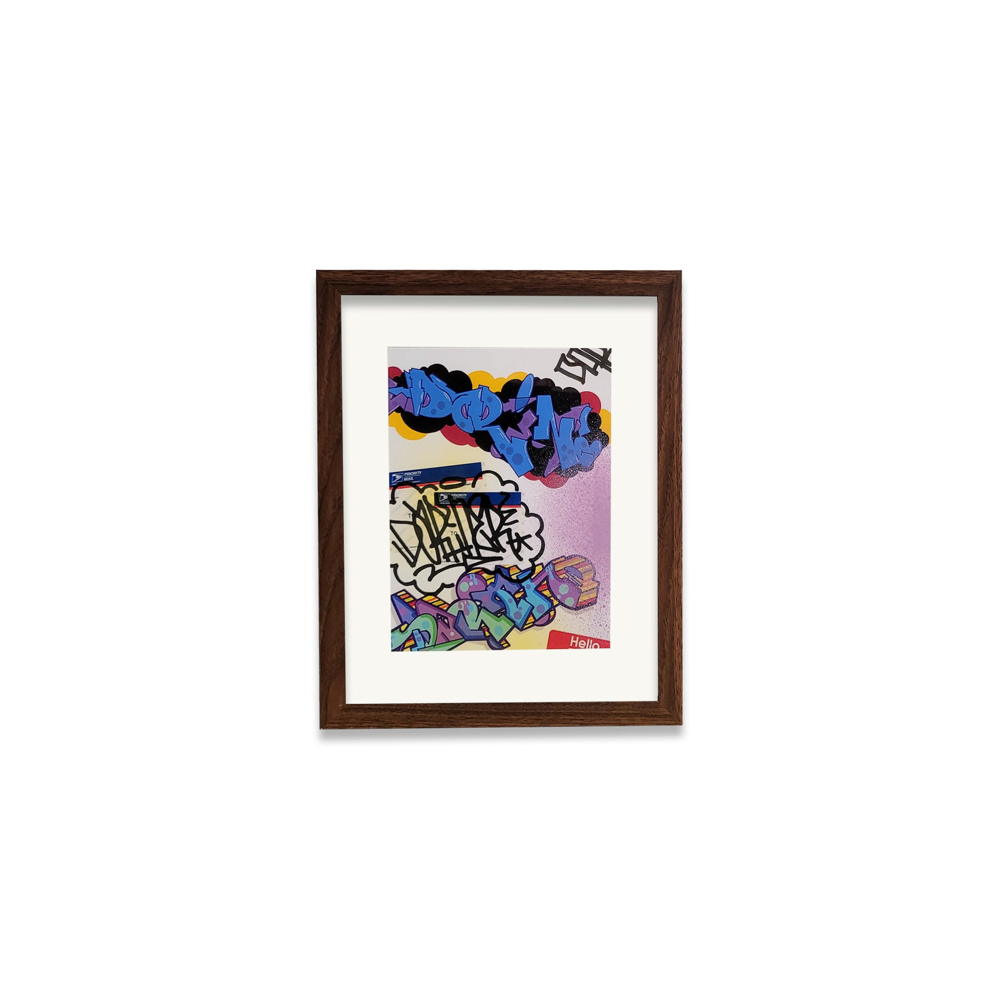 Framed print of different styles of graffiti