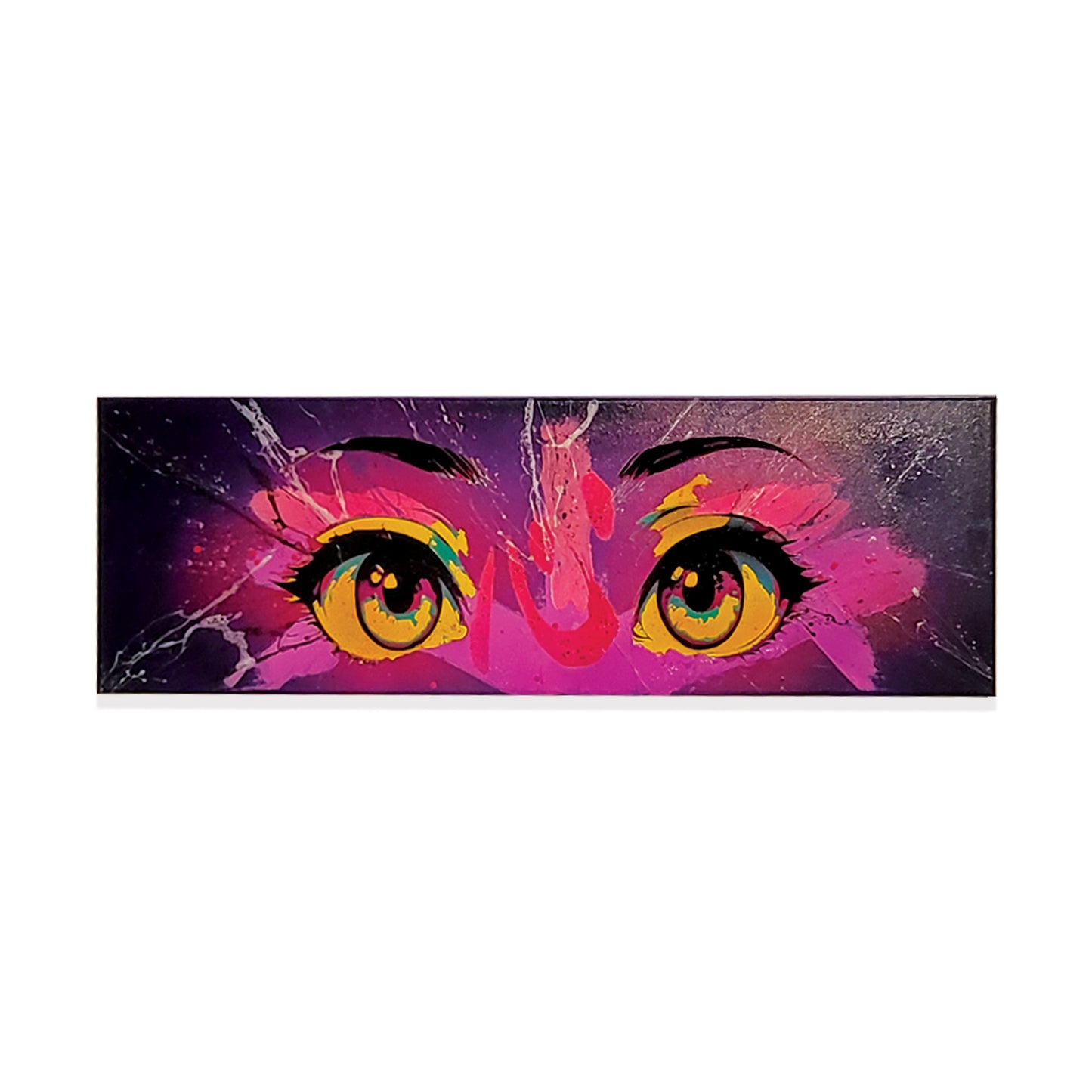 Colorful and bright abstract artwork with anime style eyes.
