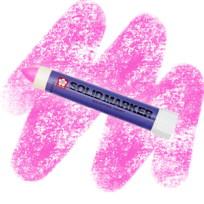 A magenta marker with a purple label that reads " SOLID MARKER" with a magenta crayon swatch.