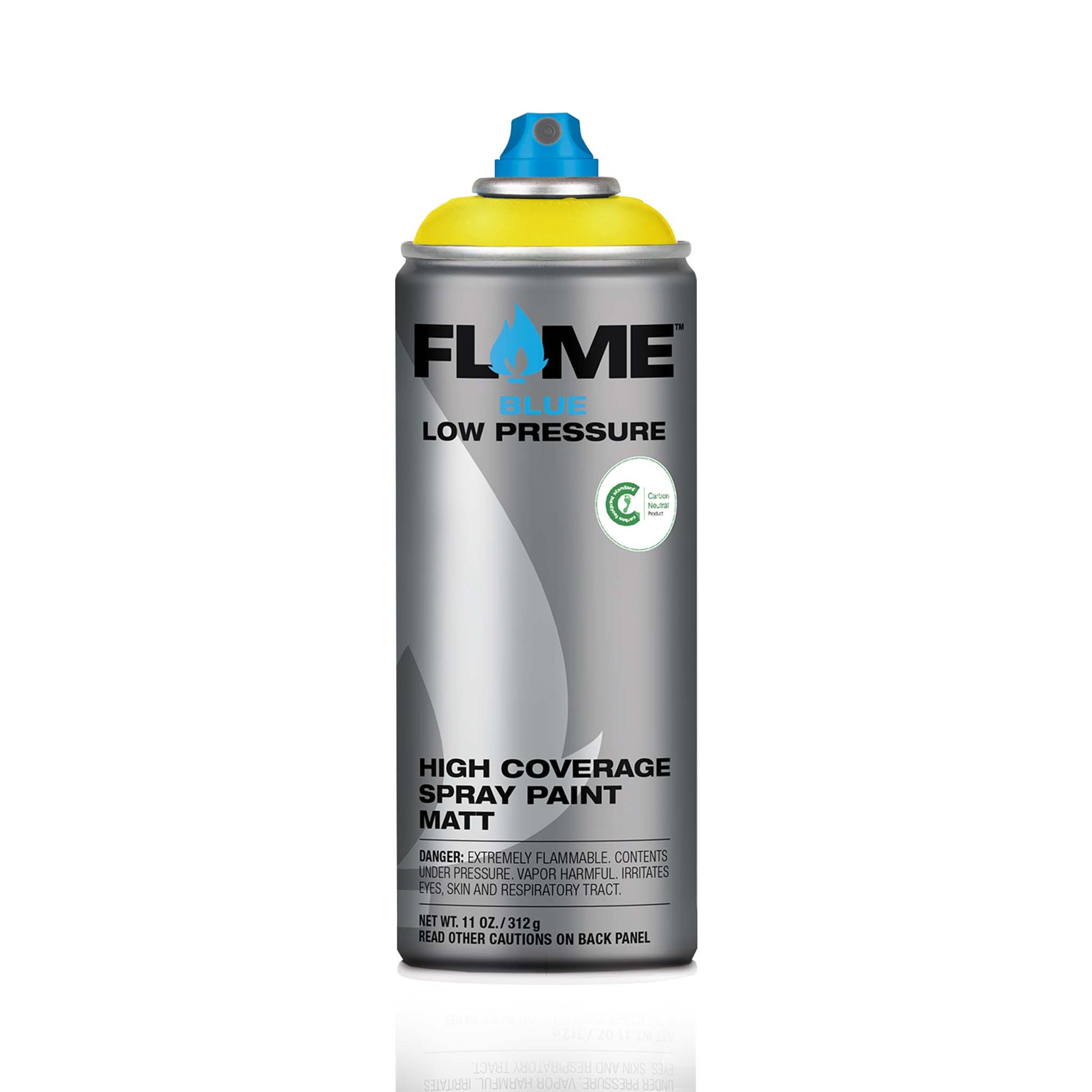 Flame spray paint can yellow  on a white background.