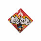 Red graffiti style art on a flammable icon plaque.