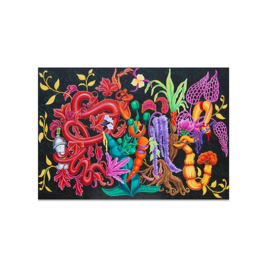 Printed canvas, original design of bright foliage by graffiti artist Lady Pink