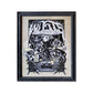 Framed digital print of black and white psychadelic style fantasy landscape.
