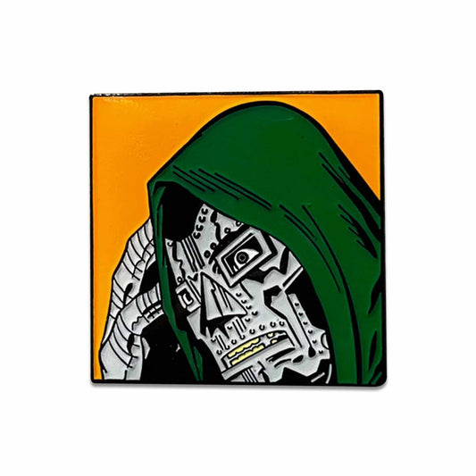 Square enamel pin of metal mask with green hood