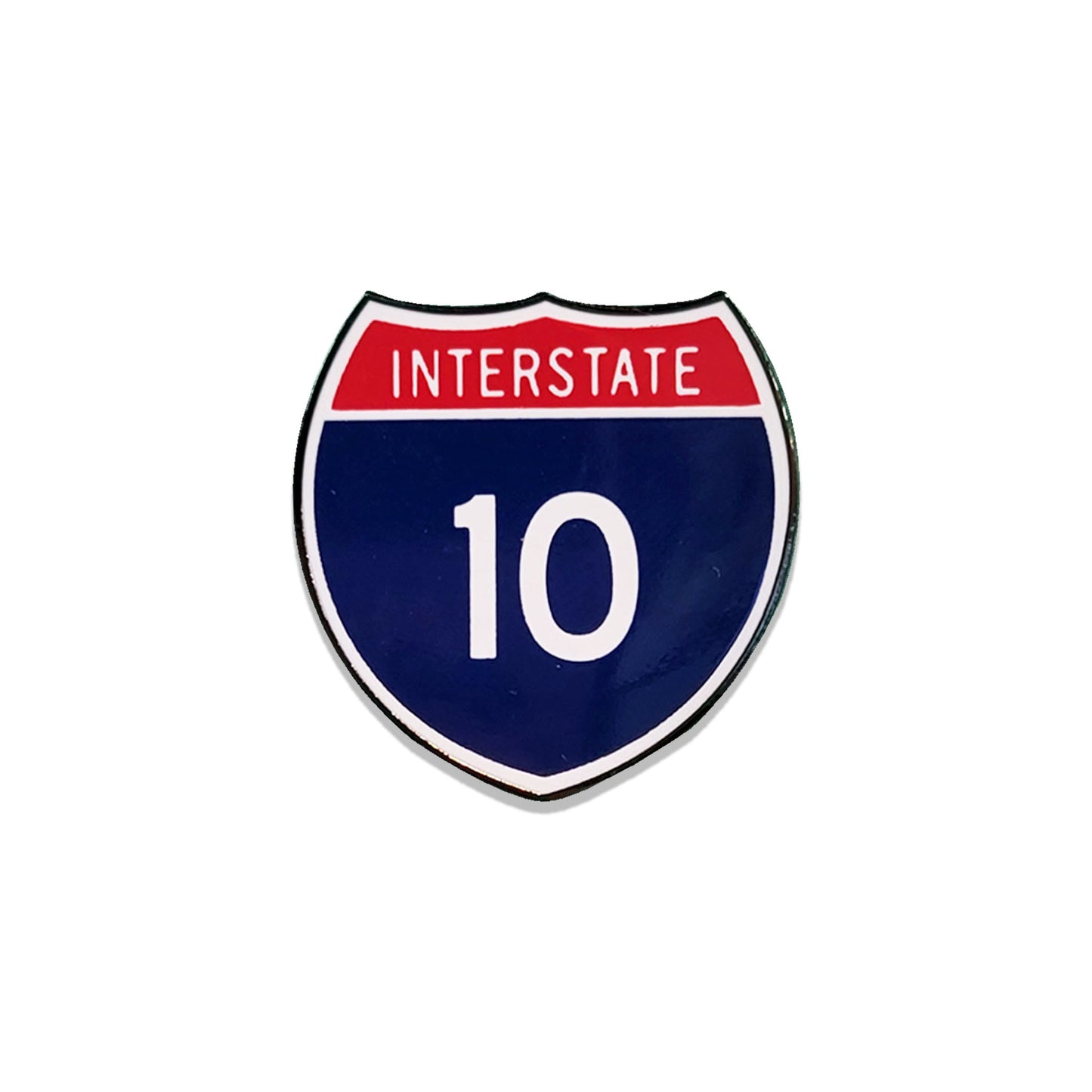 Interstate 10 road sign enamel pin.