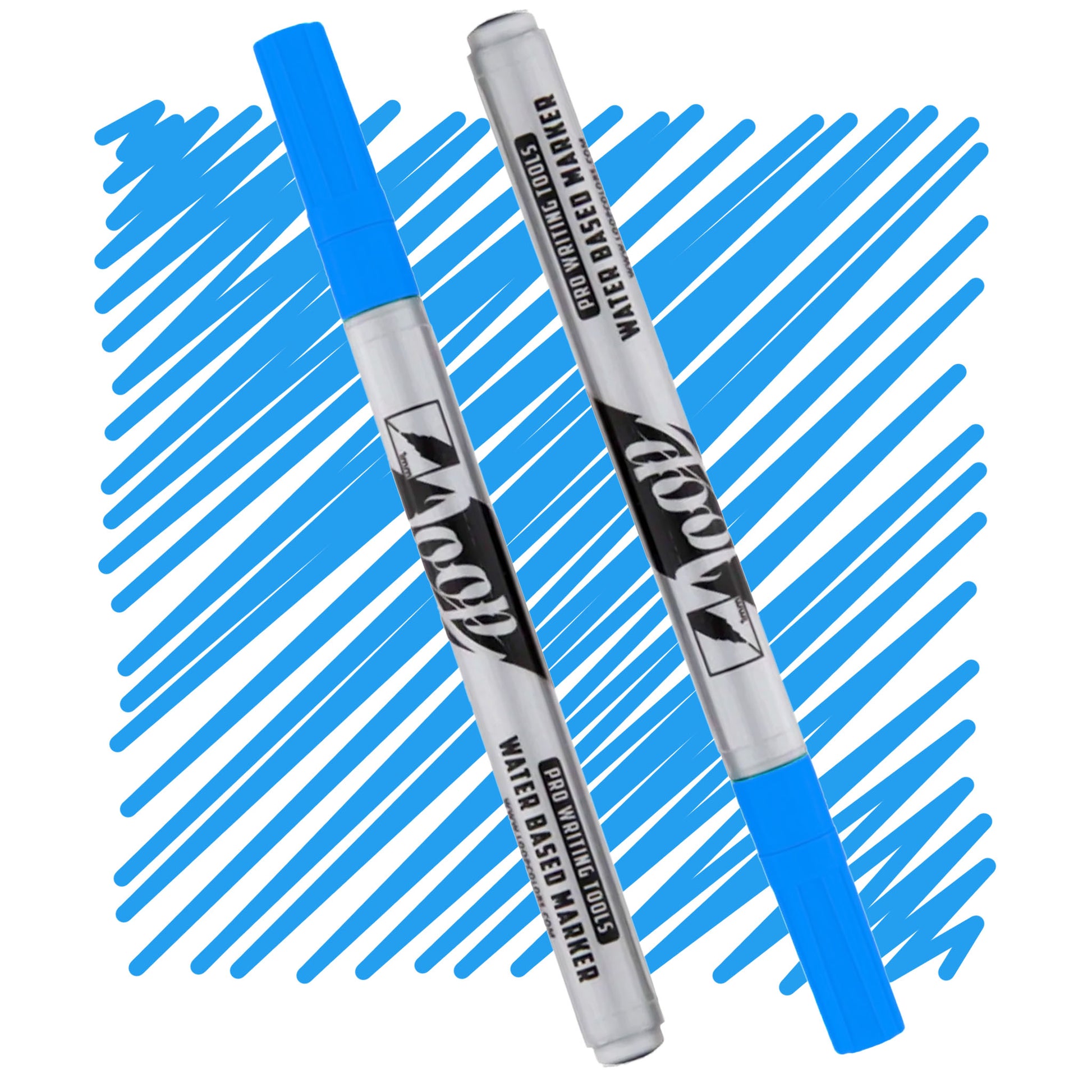 loop marker with a blue cap ,grey body and black text on a blue swatch