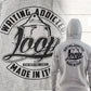 Grey hoodie with black print "Loop - Pro Writing Tools - Writing Addicted - Made In Italy".