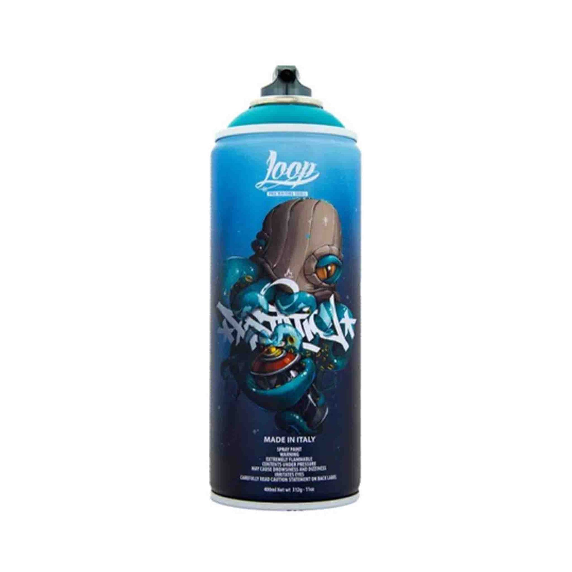 Loop Colors blue aerosol can with art design Azram character 