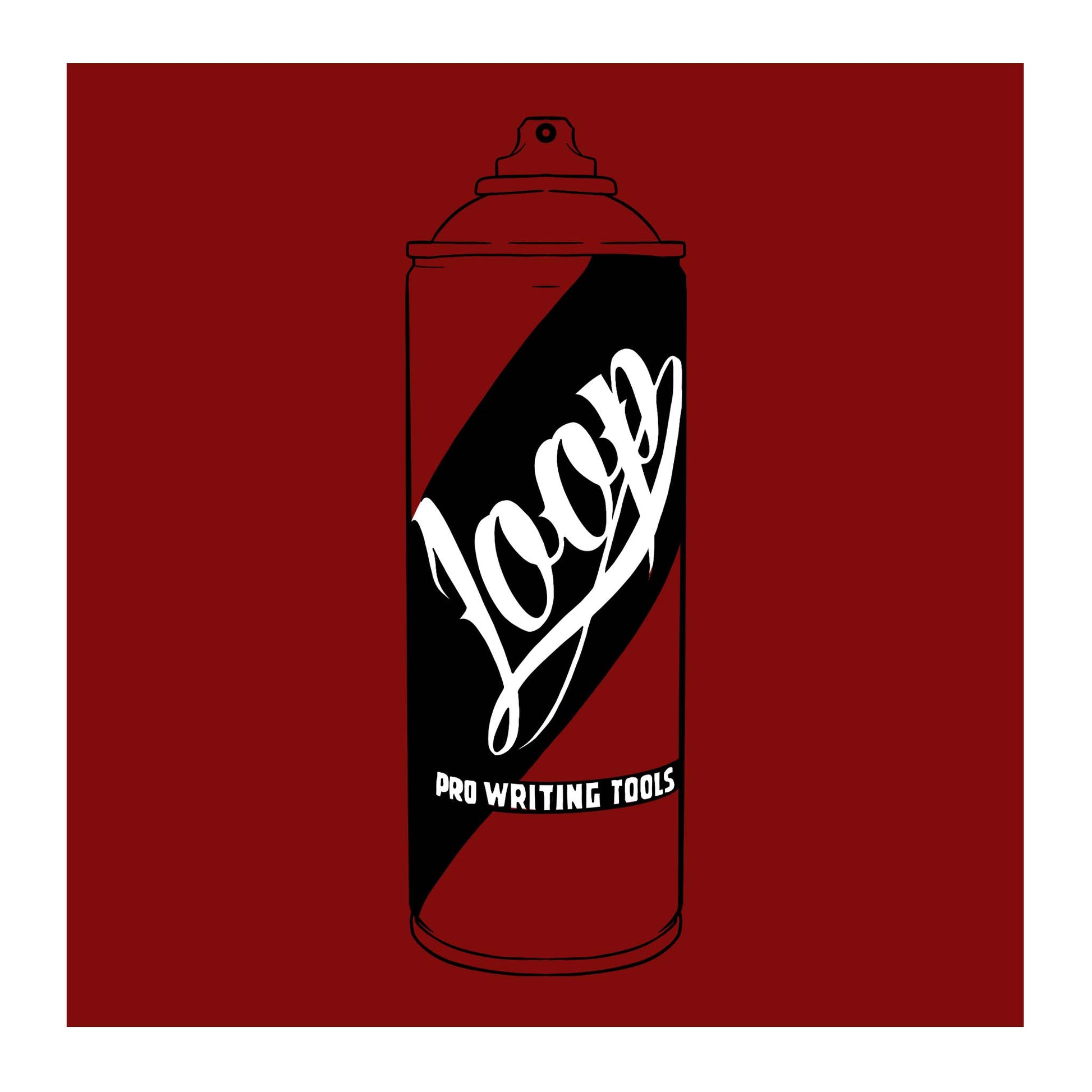 Color swatch orange red backgrund with LOOP Pro Writing Tools aerosol can.